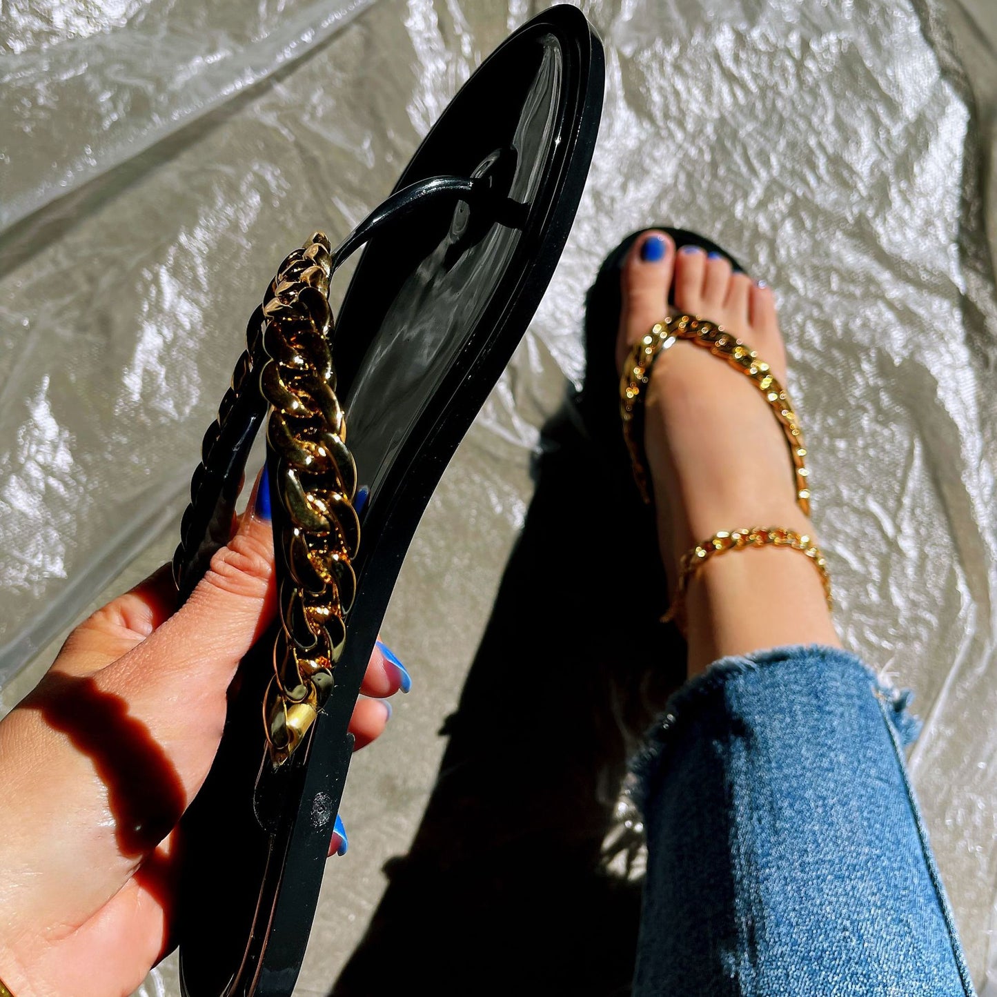 Summer Flip Flops Chain Beach Flats