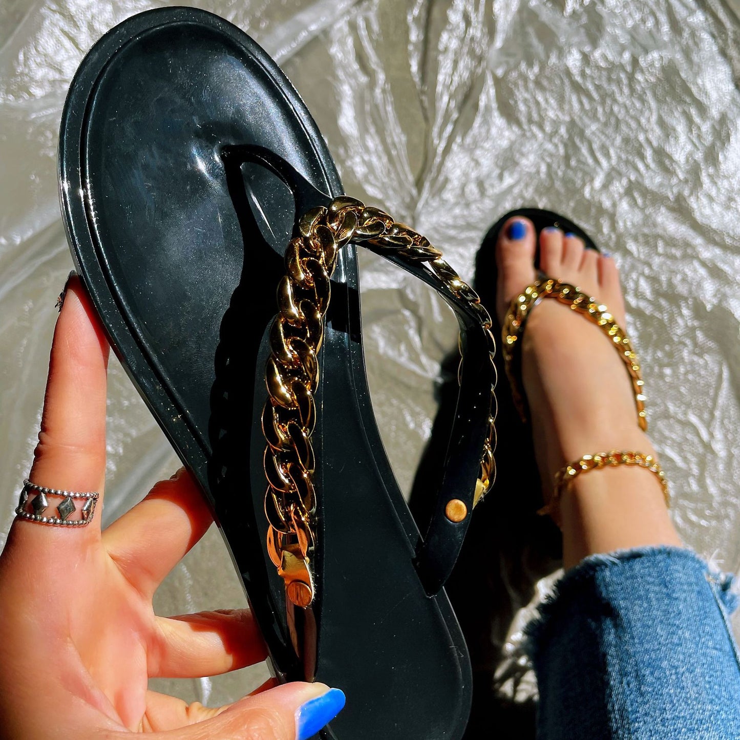 Summer Flip Flops Chain Beach Flats