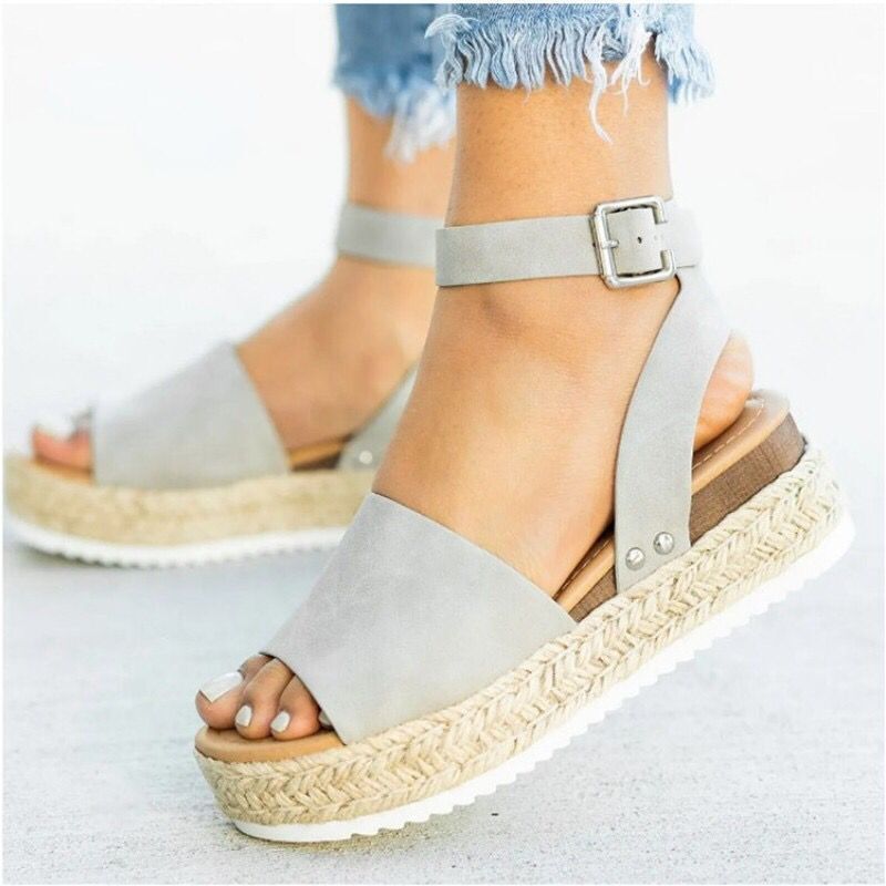 Hemp Rope Muffin Buckle Flat Sandals