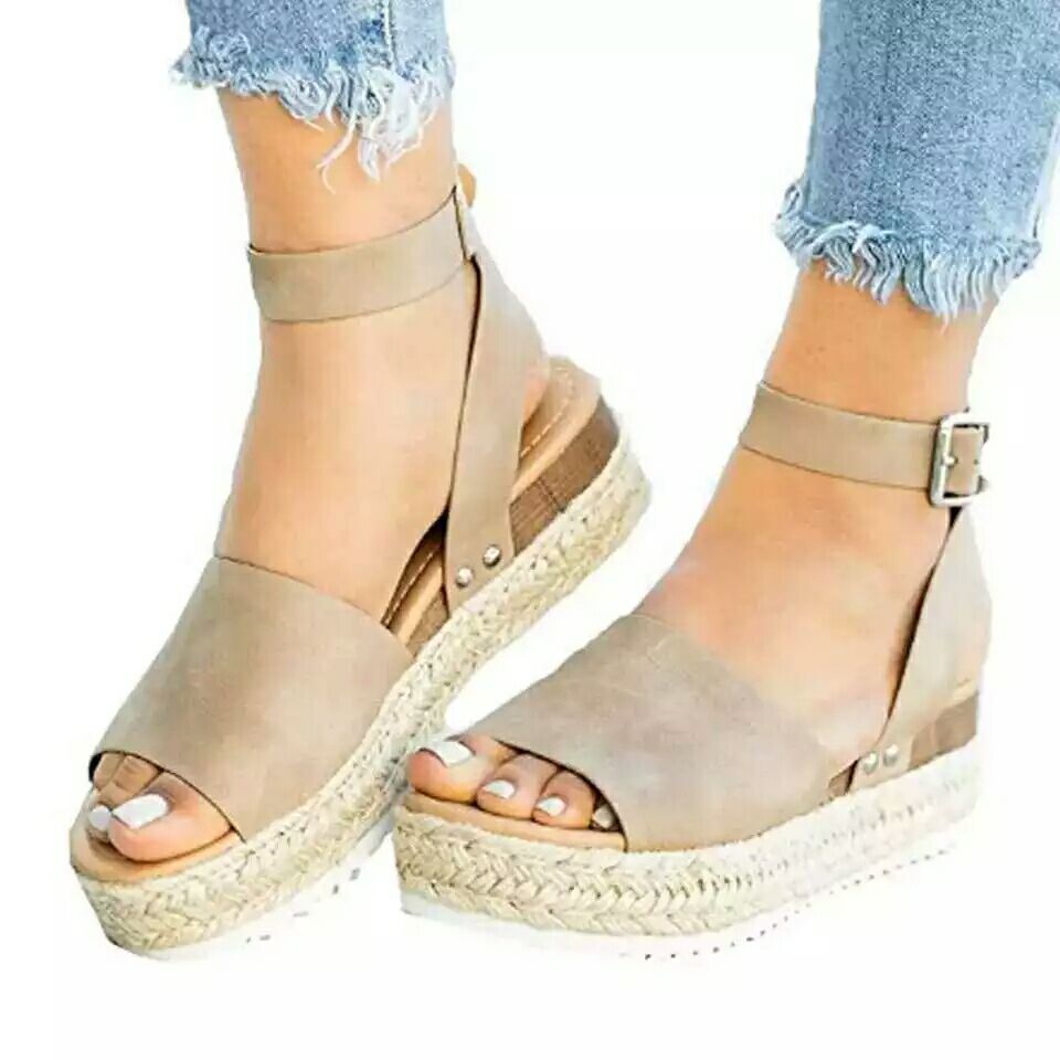 Hemp Rope Muffin Buckle Flat Sandals