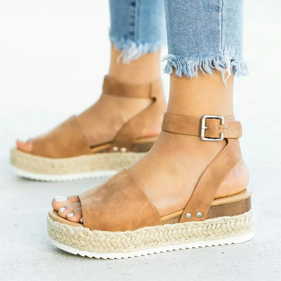 Hemp Rope Muffin Buckle Flat Sandals